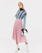 Asos Design Metallic Knit Midi Skirt In Eco Yarn - Pink