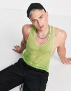 Asos Design Relaxed Tank Top In Green Mesh