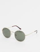 Quay Australia Modstar Round Sunglasses In Gold With Green Lens