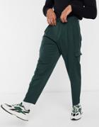 Asos Design Oversized Tapered Smart Pants In Dark Green With Cargo Pockets