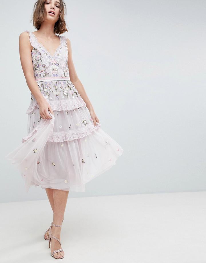 Needle & Thread Layered Midi Dress With Embellishment - Purple