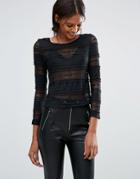 Goldie Lacey Love Striped Lace Top - Black