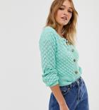 Monki Textured Knitted Button Through Cardigan In Mint Green - Green