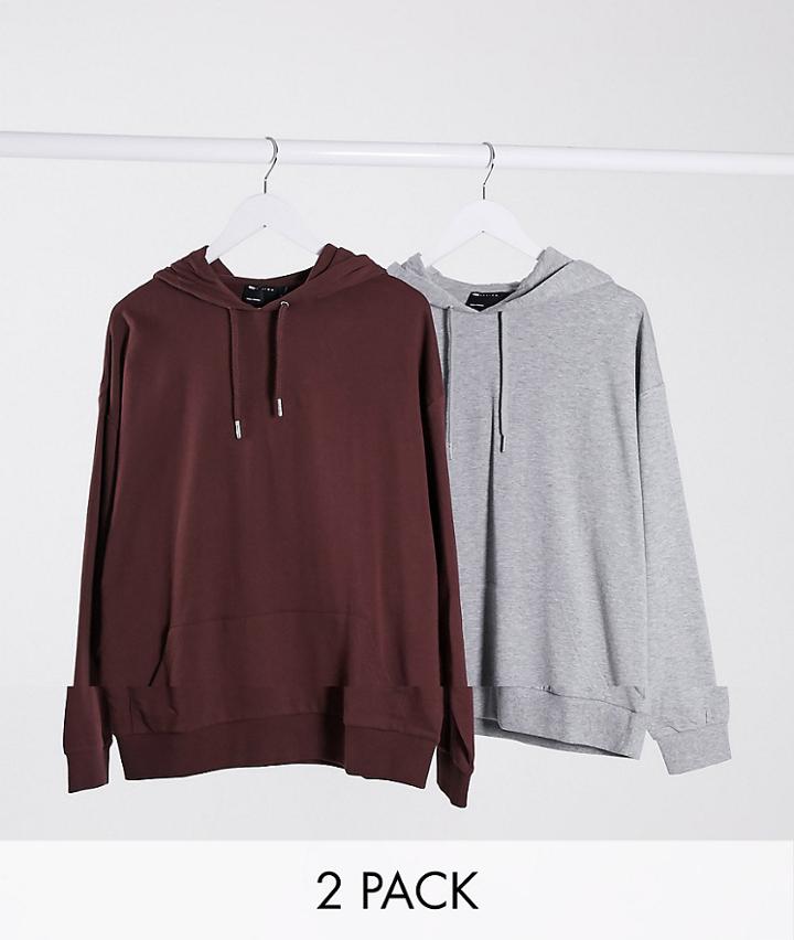 Asos Design Lightweight Oversized Hoodie 2 Pack In Brown & Gray Heather-multi
