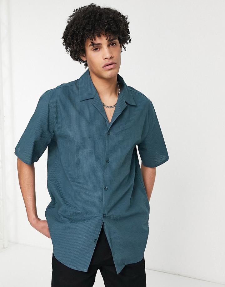 Bando Seersucker Oversized Short Sleeve Shirt - Part Of A Set-green