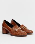 Asos Design Stirrup Heeled Loafers In Conker Croc-brown
