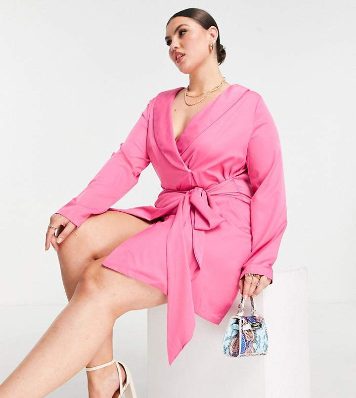 In The Style Plus X Naomi Genes Tie Front Blazer Dress In Pink