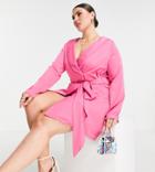 In The Style Plus X Naomi Genes Tie Front Blazer Dress In Pink