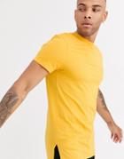 Asos Design Longline T-shirt With Crew Neck And Side Splits In Yellow