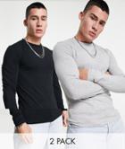 Asos Design 2 Pack Muscle Long Sleeve T-shirt In Multi - Multi