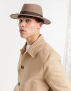 Asos Design Wool Wide Brim Pork Pie Hat In Camel With Band And Size Adjuster-brown
