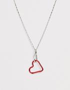 Asos Design Necklace With Heart Clasp Pendant And Fine Hardware Chain In Silver Tone - Silver