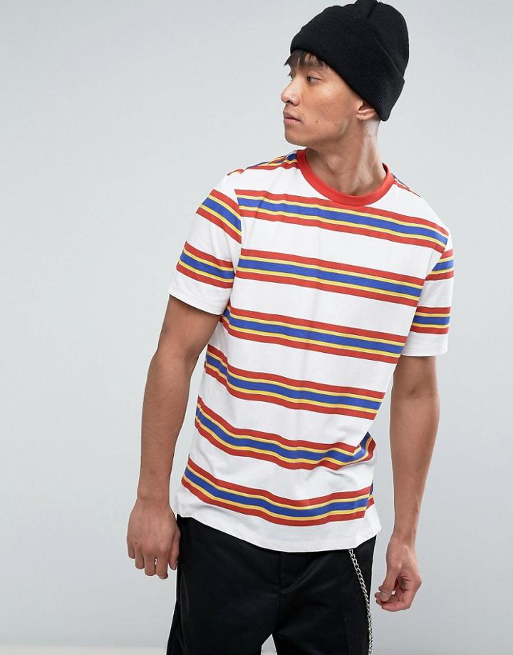 Asos Relaxed T-shirt With Retro Stripe & Ringer - White