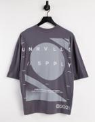 Asos Unrvlld Supply Oversized T-shirt With Logo & Graphic Back Print-grey
