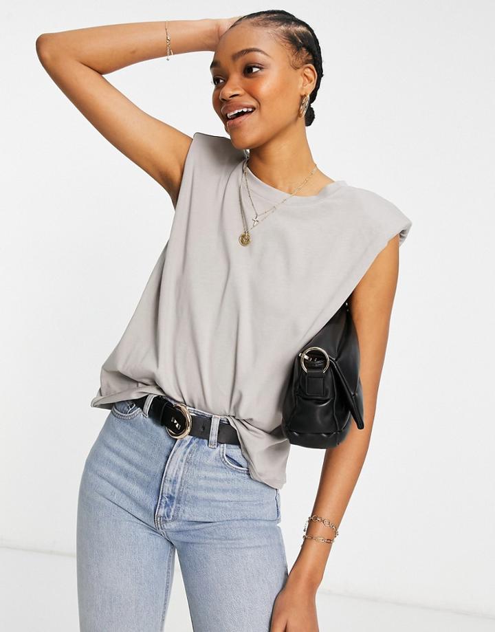 Vero Moda Padded Shoulder T-shirt In Gray-grey