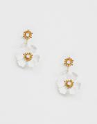Asos Design Front And Back Earrings In Floral Design In Gold Tone