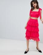 Vero Moda Chiffon Ruffle Midi Skirt - Two-piece - Pink
