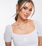 Puma Organza Puff Sleeve Crop Top In Pale Blue - Exclusive To Asos