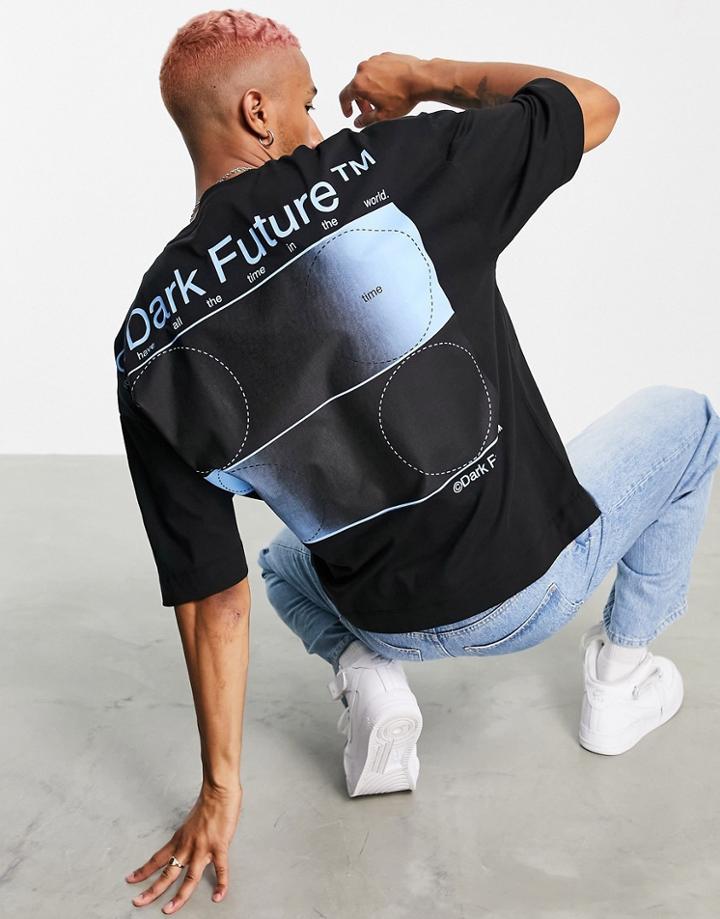Asos Dark Future Oversized T-shirt With Back Graphic And Front Logo Print In Black