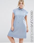 Asos Curve Casual Cotton Shirt Dress - Blue
