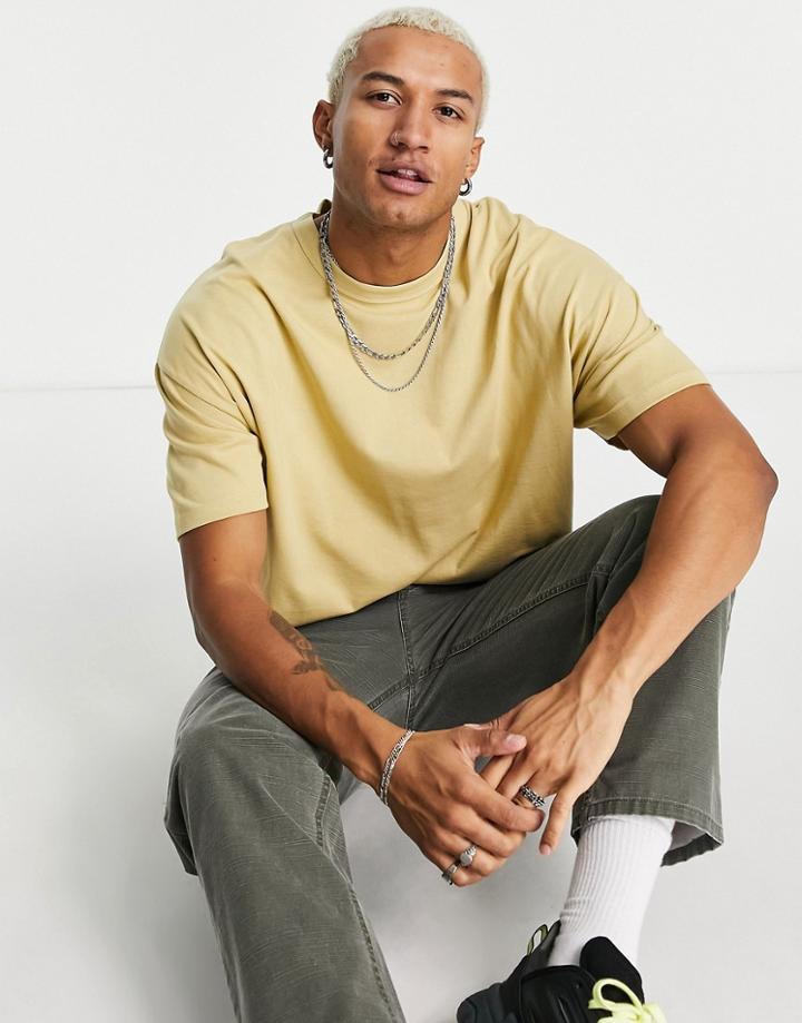 Asos Design Organic Blend Oversized Heavyweight T-shirt In Washed Yellow