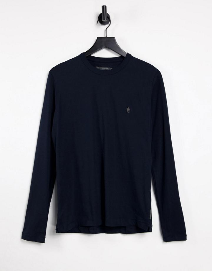 French Connection Long Sleeve Top With Logo In Navy-blues