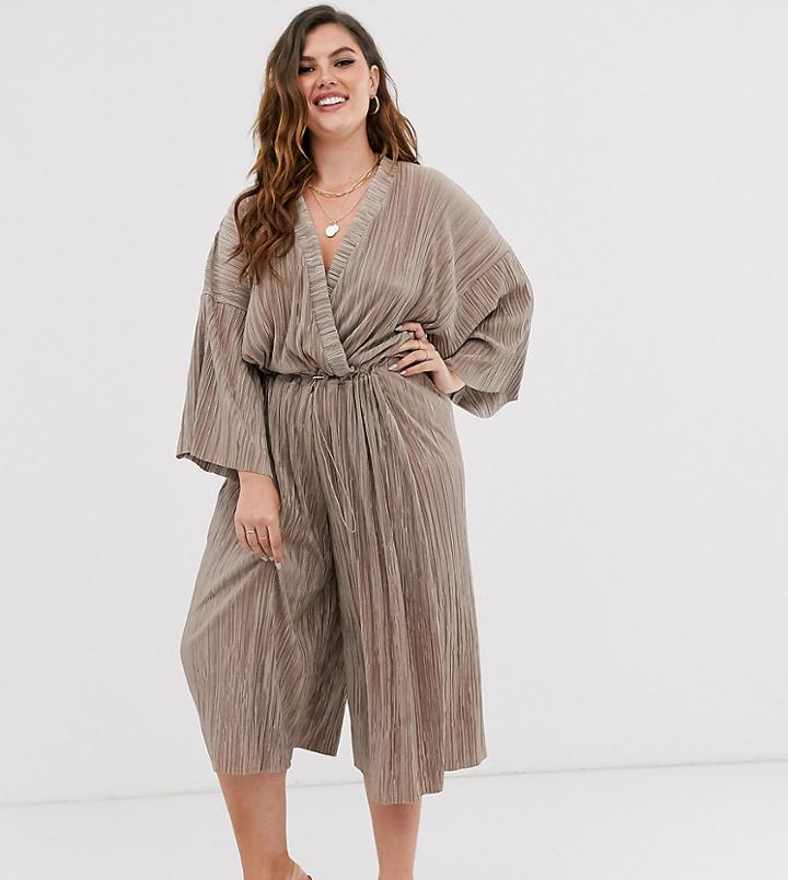 Another Reason Plus Wrap Front Jumpsuit With Toggle Tie In Crinkle Fabric