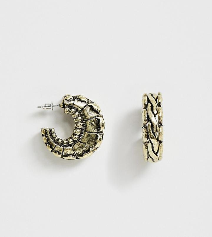 Sacred Hawk Gold Chunky Detail Hoop Earrings - Gold