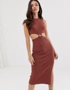 Asos Design Knitted Midi Dress With Cut Out Ring Detail-red