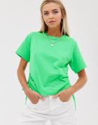 Asos Design Boxy Cropped T-shirt With Ruched Side In Neon Green