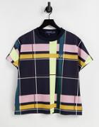 Fred Perry T-shirt With Plaid Print Front In Navy