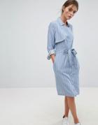 Liquorish Pin Stripe Shirt Dress With Open Back - Black
