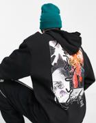 Asos Design Oversized Hoodie In Black With Multi Placement Photographic Prints