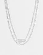 Status Syndicate Chunky Chain Necklace With A Crystal Paperclip Detail In Silver