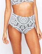 Jaded London Crochet Print High Waisted Bikini Bottoms