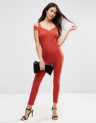 Asos Sculpt Me Jumpsuit With Sexy Off Shoulder - Red