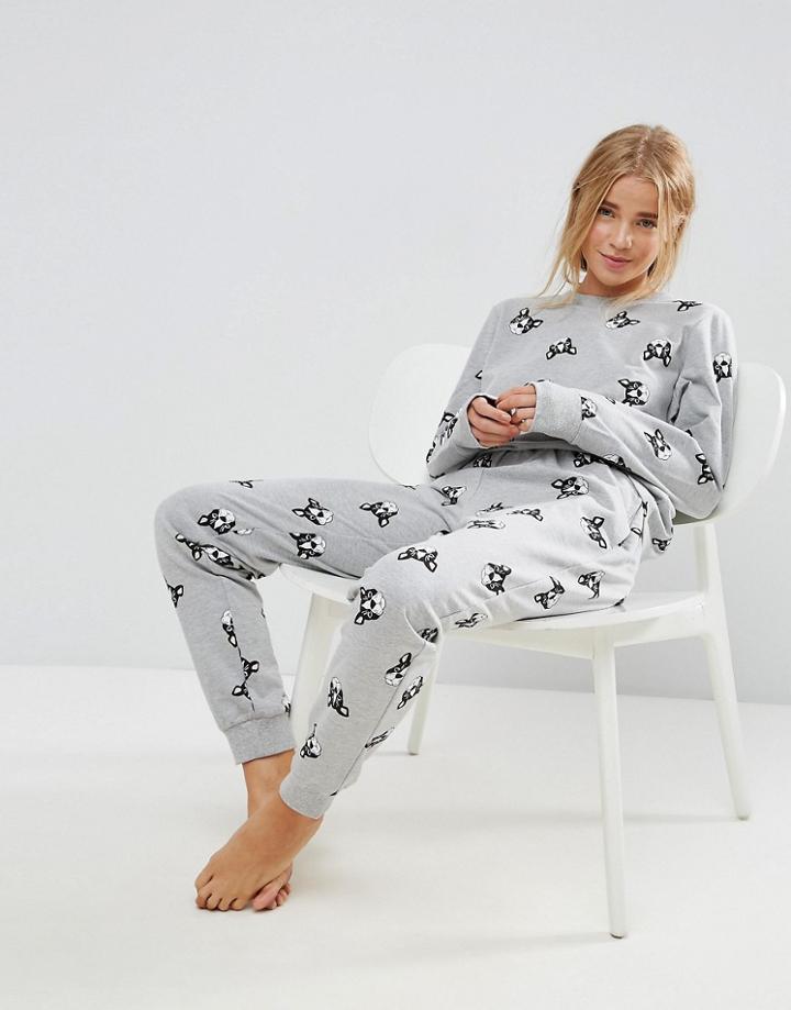 Asos Lounge French Bulldog Print Jogger - Multi