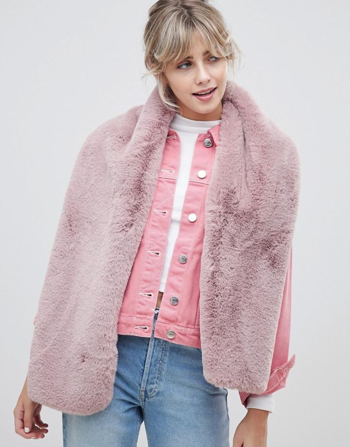 Miss Selfridge Oversized Faux Fur Scarf In Blush Pink - Pink