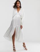 Asos Edition Ruched Batwing Midi Dress-white