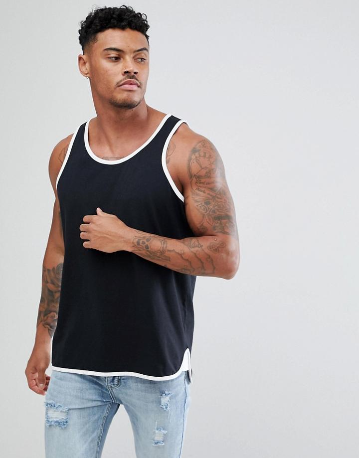Asos Longline Skater Tank With Contrast Bound Hem In Black - Multi