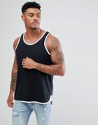 Asos Longline Skater Tank With Contrast Bound Hem In Black - Multi