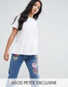Asos Petite Exclusive Ruffle Hem Wash T-shirt - White