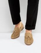 Asos Loafers In Stone Suede With Woven Detailing - Stone