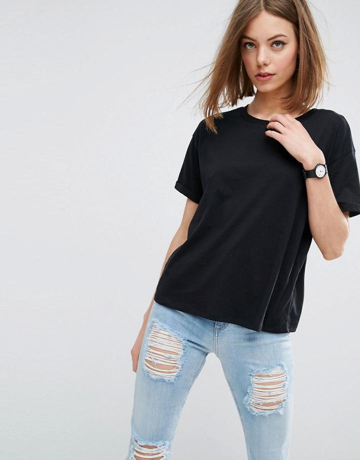 Asos Boxy T-shirt With Roll Sleeve Detail - Black
