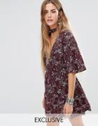 Young Bohemians Dress With Choker Neck In Floral Print - Red