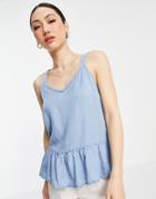 Vero Moda Chambray Cami With Peplum In Blue-blues
