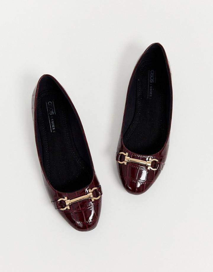 Asos Design Layla Snaffle Ballet Flats In Oxblood Croc-red