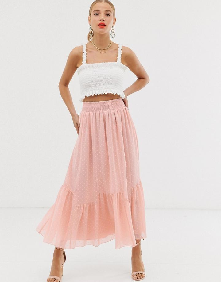 Asos Design Full Tiered Dobby Midi Skirt-multi