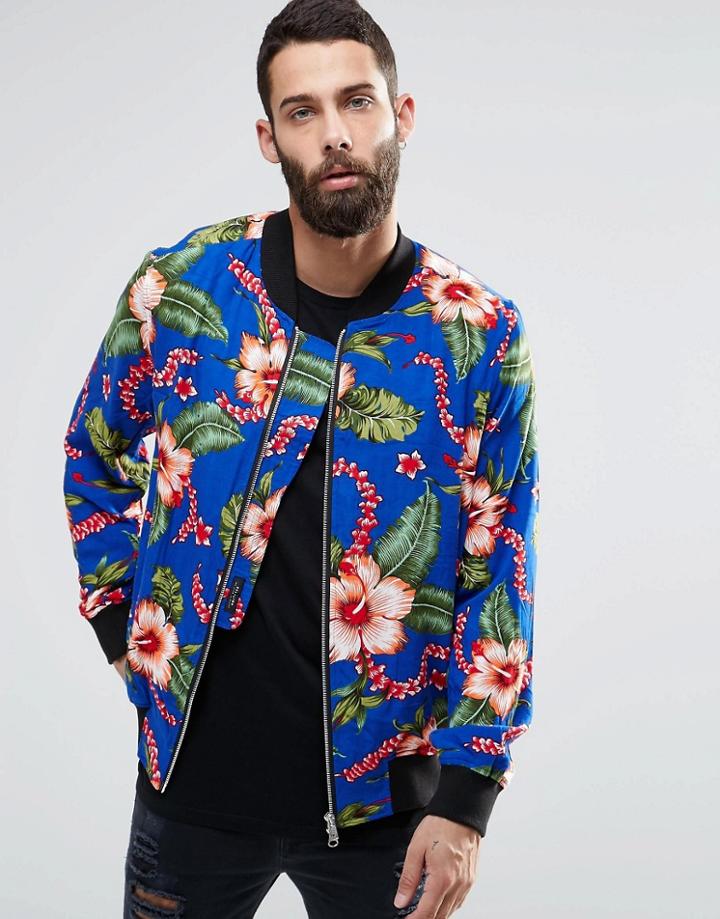 Religion Hawaiian Print Jersey Bomber Jacket - Hawaii