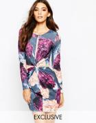 Ginger Fizz Body-conscious Dress With Wrap Front And Mesh Detail - Multi Floral